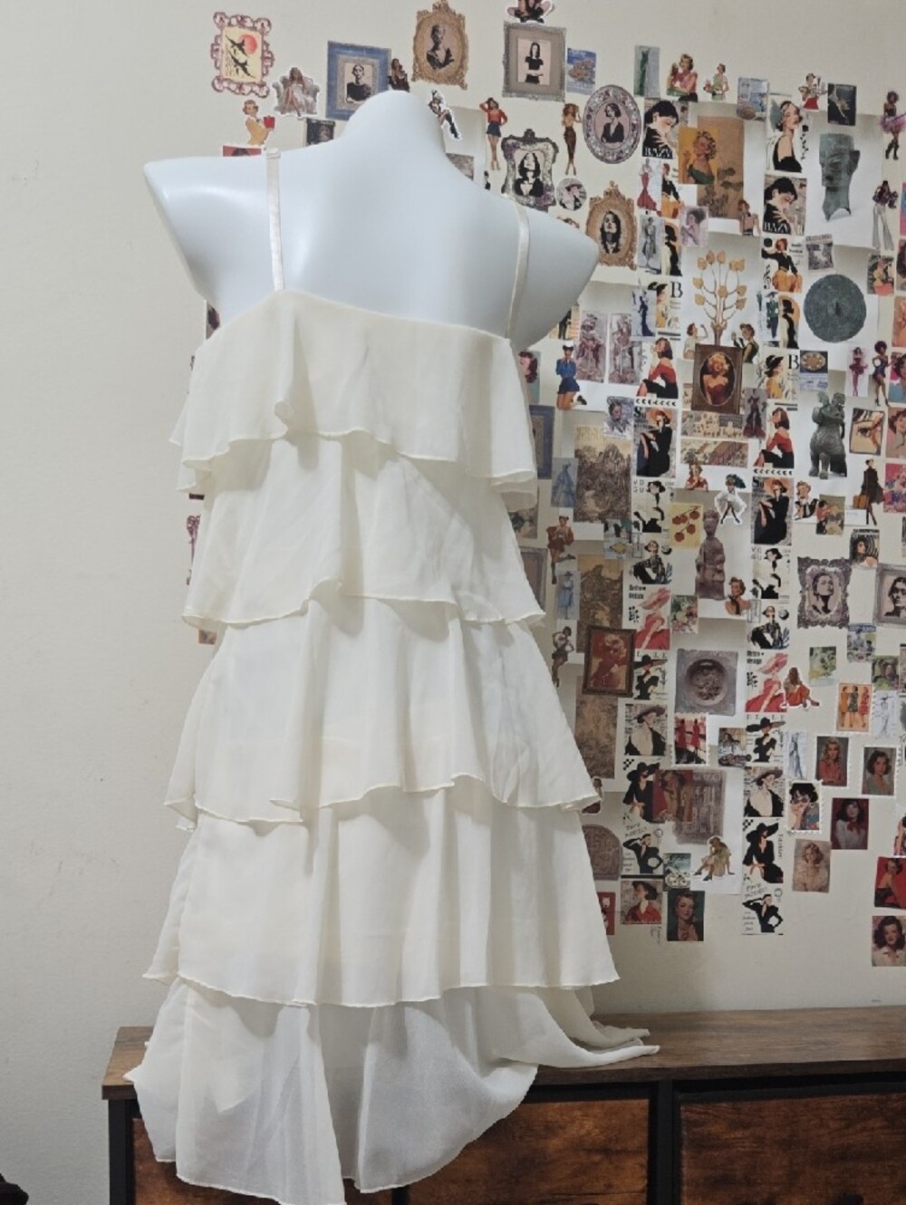 Butter Yellow Tiered Ruffle Midi Dress Adjustable Straps Size M IvorySundress - Picture 2 of 5